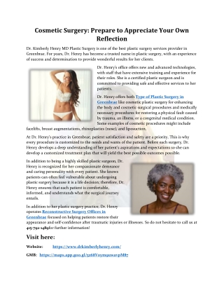 Cosmetic Surgery: Prepare to Appreciate Your Own Reflection