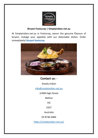 Biryani Footscray | Simplyindian.net.au