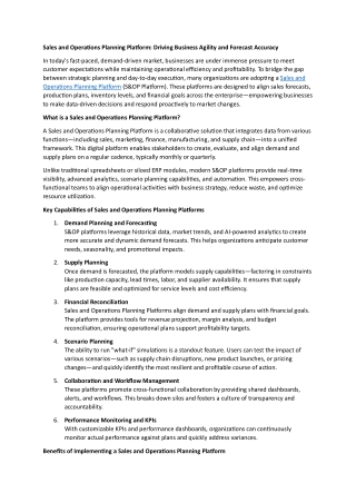 Sales and Operations Planning Platform- Driving Business Agility and Forecast Accuracy
