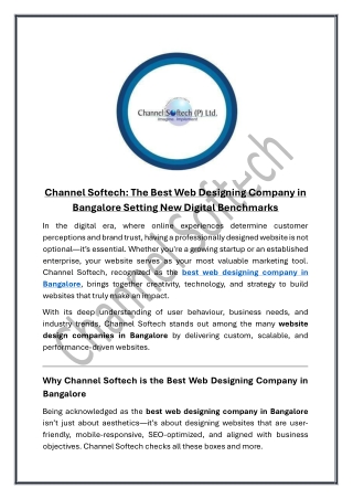 Channel Softech The Best Web Designing Company in Bangalore Setting New Digital Benchmarks