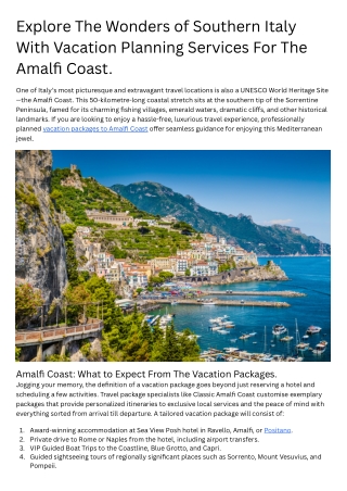 Explore The Wonders of Southern Italy With Vacation Planning Services For The Amalfi Coast.