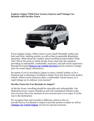 Explore Jaipur With Ease Luxury Innova and Vintage Car Rentals with Devika Tours