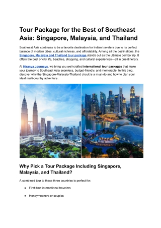 Singapore , Malaysia and Thailand tour package