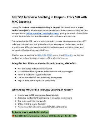 Best SSB Interview Coaching in Kanpur – Crack SSB with MKC Expertise