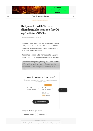 Gurpreet Dhillon - Religare Health Trust's distributable income for Q4 up 1.4% to S$15.3m