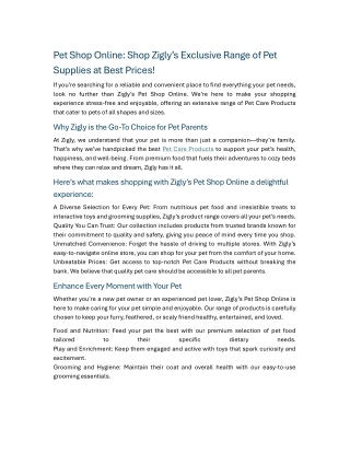 Pet Shop Online Shop Zigly’s Exclusive Range of Pet Supplies at Best Prices!