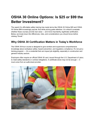 OSHA 30 Online Options_ Is $25 or $99 the Better Investment_