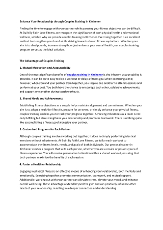 Enhance Your Relationship through Couples Training in Kitchener