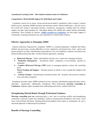 Arunalayam Learning Center – Best autism treatment centre in Coimbatore