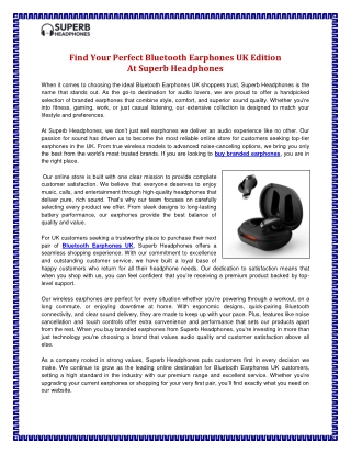 Bluetooth Earphones UK