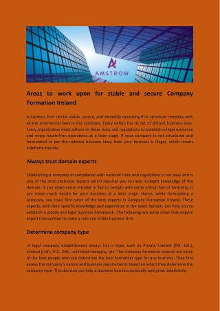 Areas to work upon for stable and secure Company Formation Ireland