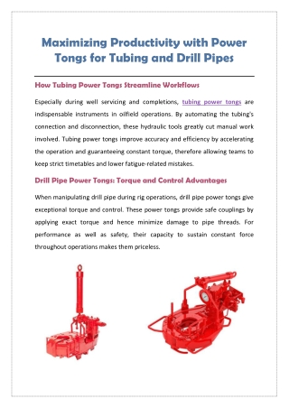 Maximizing Productivity with Power Tongs for Tubing and Drill Pipes