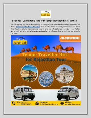 Book Your Comfortable Ride with Tempo Traveller Hire Rajasthan
