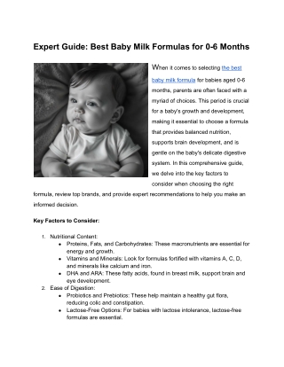 Expert Guide: Best Baby Milk Formulas for 0-6 Months
