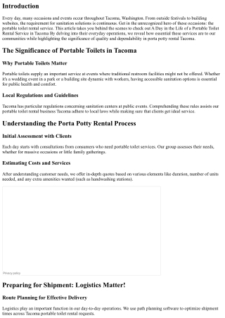 A Day in the Life of a Portable Toilet Rental Service in Tacoma