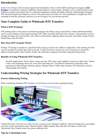 Your Complete Guide to Wholesale DTF Transfers and Pricing Strategies