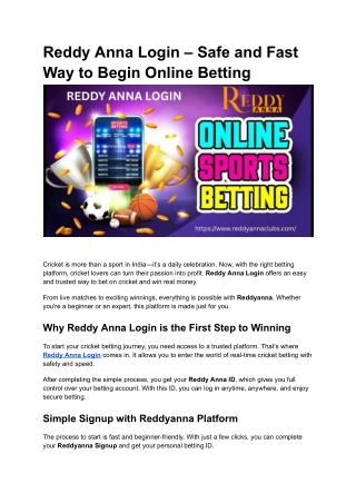 Reddy Anna Login – Safe and Fast Way to Begin Online Betting