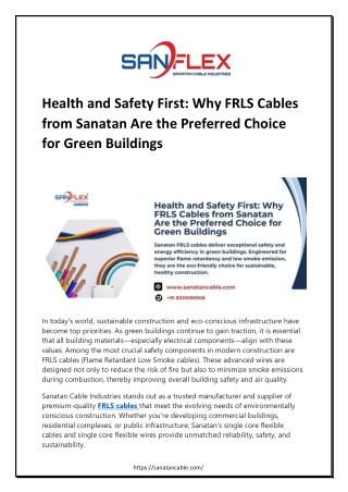 Health and Safety First- Why FRLS Cables from Sanatan Are the Preferred Choice for Green Buildings