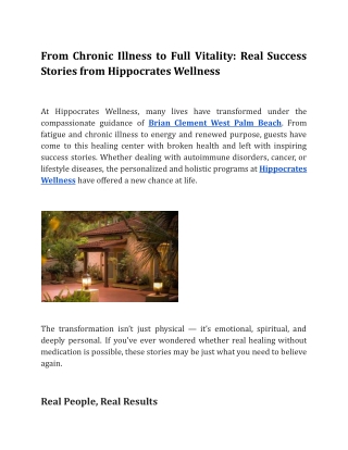 From Chronic Illness to Full Vitality_ Real Success Stories from Hippocrates Wellness