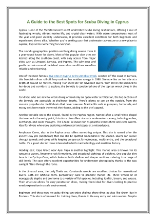 A Guide to the Best Spots for Scuba Diving in Cyprus