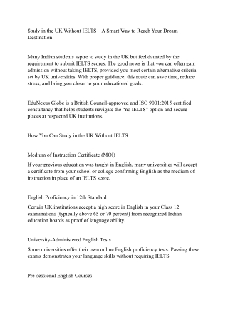 Study in the UK Without IELTS