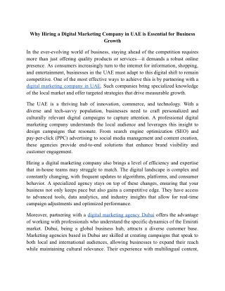 Why Hiring a Digital Marketing Company in UAE is Essential for Business Growth