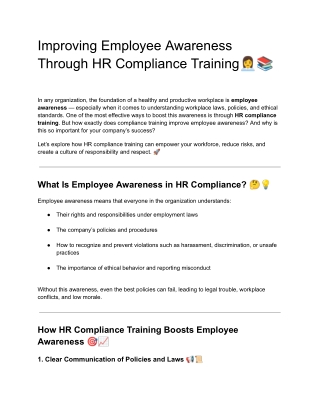 Improving Employee Awareness Through HR Compliance Training