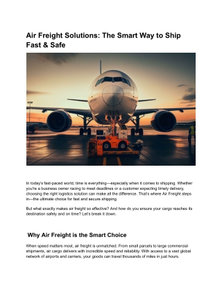 Air Freight Solutions: The Smart Way to Ship Fast & Safe