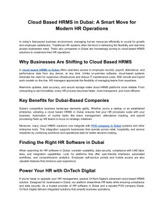 Cloud Based HRMS in Dubai A Smart Move for Modern HR Operations