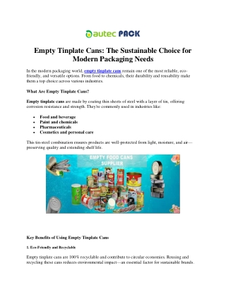 Empty Tinplate Cans: The Sustainable Choice for Modern Packaging Needs
