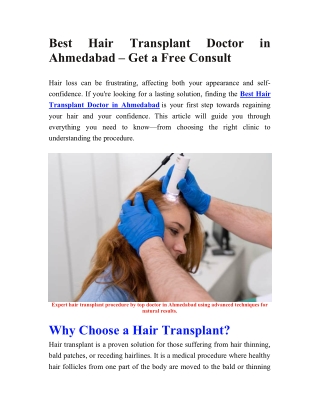 Best Hair Transplant Doctor in Ahmedabad – Get a Free Consult