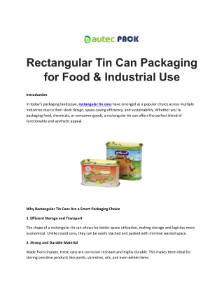 Rectangular Tin Can Packaging for Food & Industrial Use