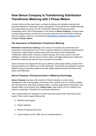 How Genus Company is Transforming Distribution Transformer Metering with 3 Phase Meters