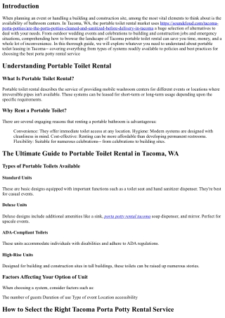 The Ultimate Guide to Portable Toilet Rental in Tacoma, WA