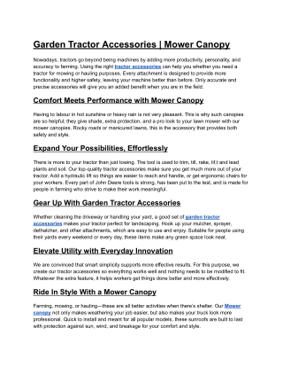 Garden Tractor Accessories Mower Canopy