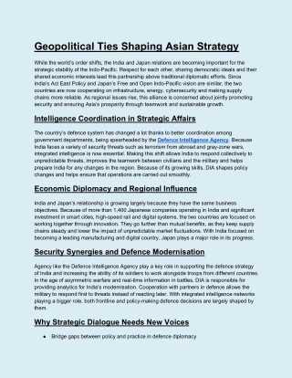 Geopolitical Ties Shaping Asian Strategy