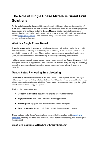 The Role of Single Phase Meters in Smart Grid Solutions