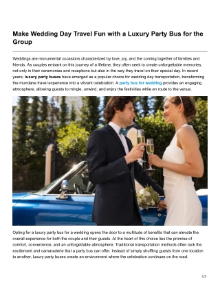 Make Wedding Day Travel Fun with a Luxury Party Bus for the Group