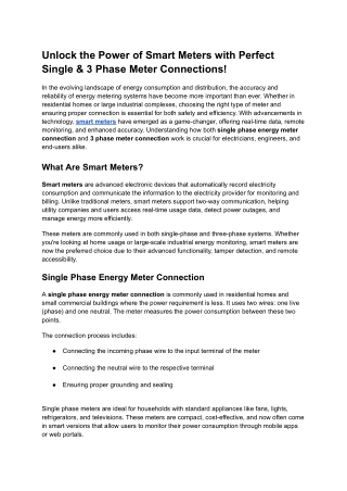 Unlock the Power of Smart Meters with Perfect Single & 3 Phase Meter Connections