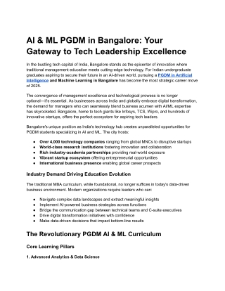 AI & ML PGDM in Bangalore: Your Gateway to Tech Leadership Excellence