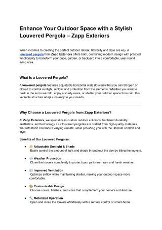 Enhance Your Outdoor Space with a Stylish Louvered Pergola – Zapp Exteriors