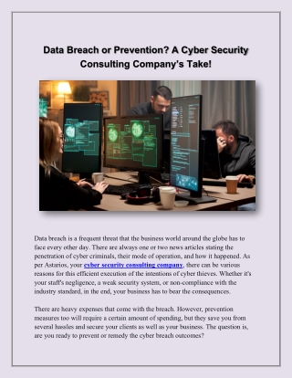 Data Breach or Prevention A Cyber Security Consulting Company Take