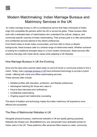 Modern Matchmaking: Indian Marriage Bureaus and Matrimony Services in the UK