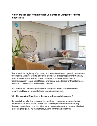 Which are the best Home interior Designers in Gurgaon for home renovation