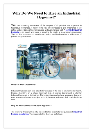 Why Do We Need to Hire an Industrial Hygienist?