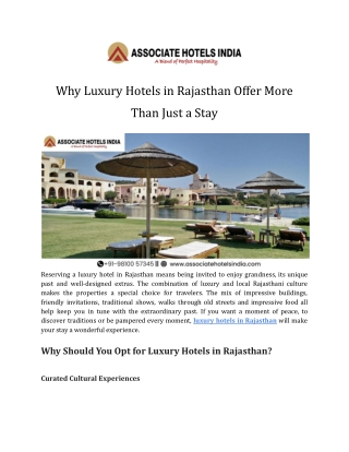 Why Luxury Hotels in Rajasthan Offer More Than Just a Stay