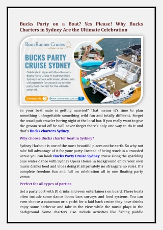 Bucks Party Cruise Sydney