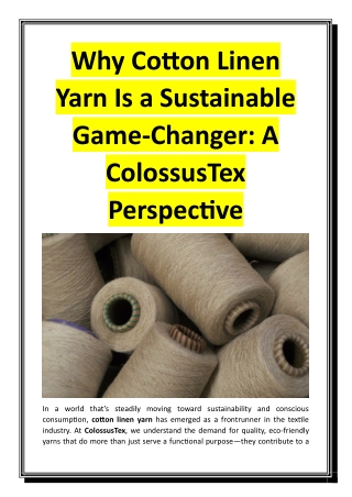 Why Cotton Linen Yarn Is a Sustainable Game-Changer - A ColossusTex Perspective