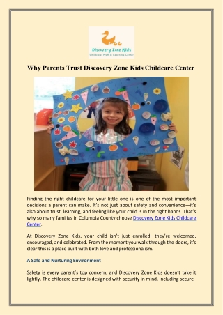 Why Parents Trust Discovery Zone Kids Childcare Center