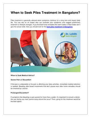 When to Seek Piles Treatment in Bangalore